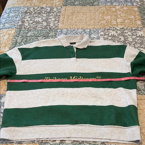 ZARA Tribeca Midtown NY Rugby Polo Sweatshirt Green Gray Striped Oversized - Picture 8 of 15